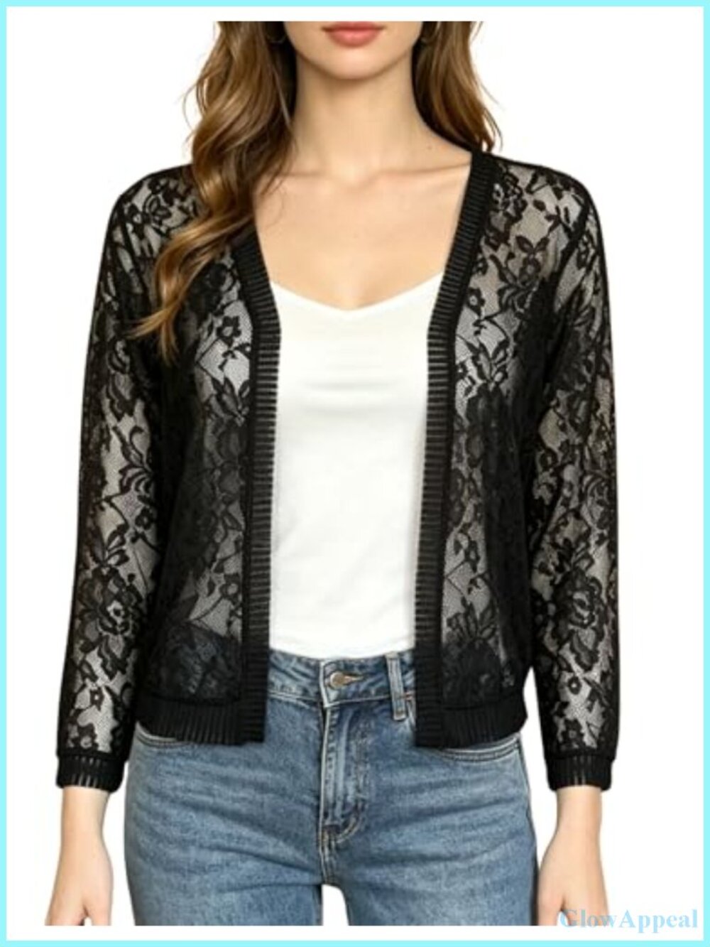 Women's Lace Cardigan Open Front 3/4 Sleeve Cover Up Shrug